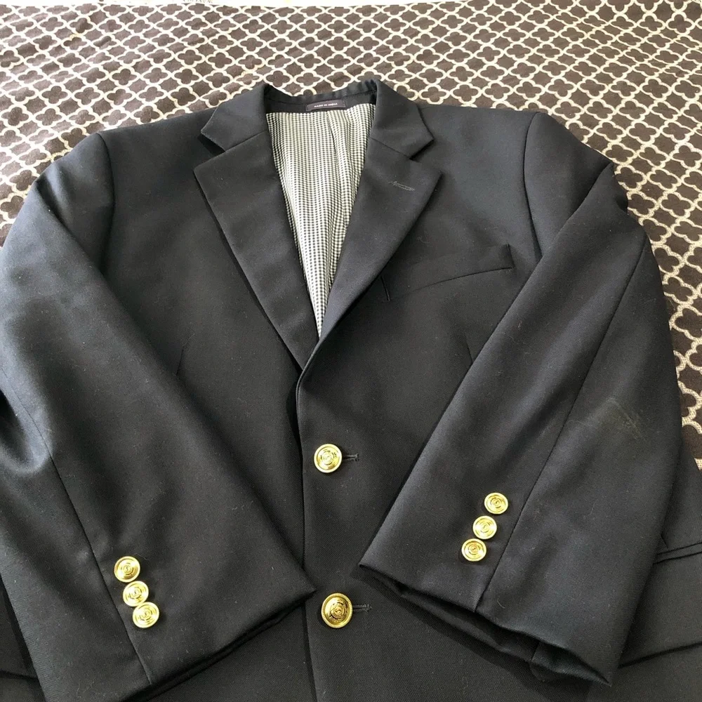 Stafford Executive Navy Blue Blazer Gold Buttons Wool 38S Preppy Classic Ee5